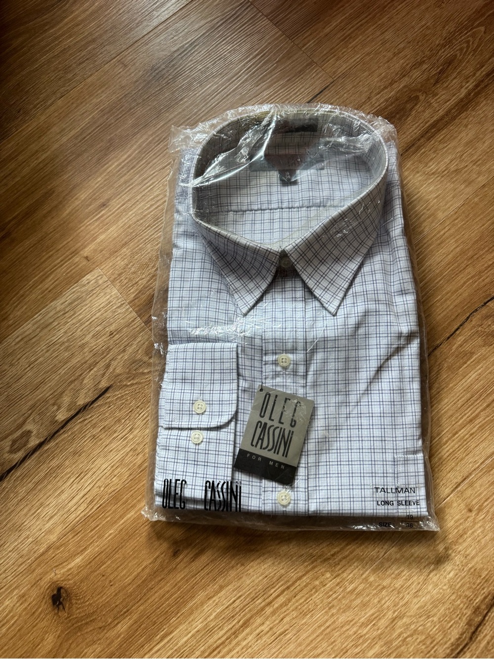 Oleg Cassini Men’s White Dress Shirt with Gray Windowpane Check